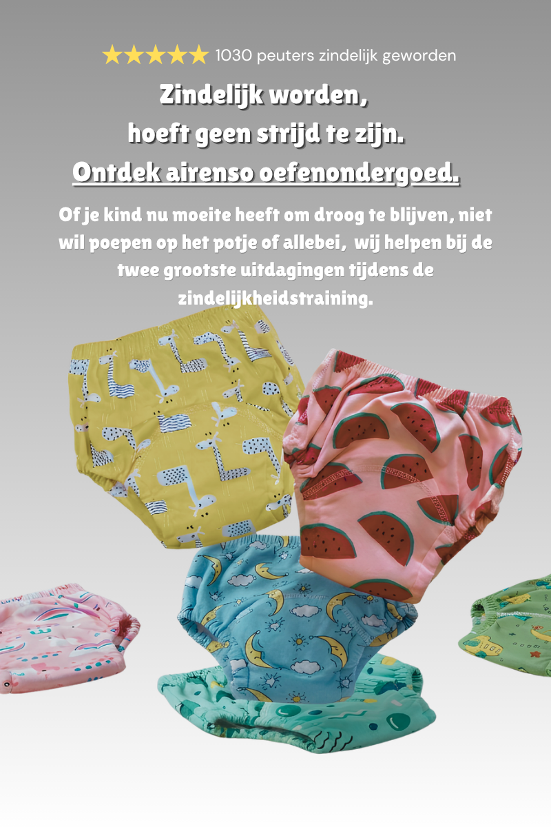 airenso is ontwikkeld door ouders voor ouders. Comfortabel trainingsondergoed dat peuters helpt sneller zindelijk te worden met minder ongelukjes en meer zelfvertrouwen.
